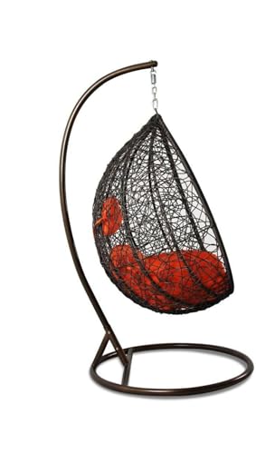 Image of Single Seater Swing Chair with Stand and Cushion Hammock Swing for Adult Outdoor Indoor Garden Living Room Balcony Hanging Chair (Brown Red)