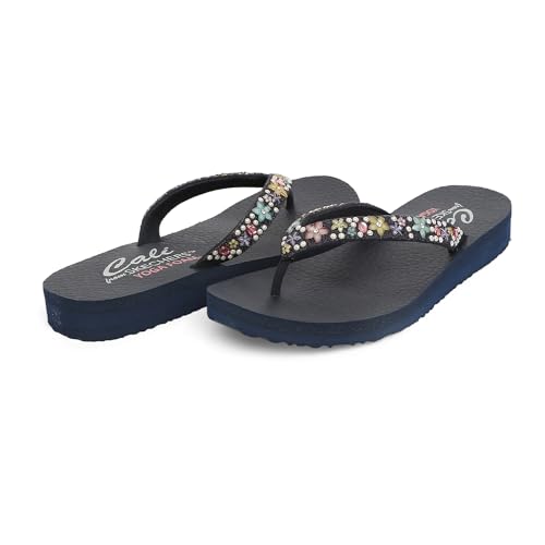 Skechers Women's Meditation-Dancing Daisy Flip-Flop, Navy, 5