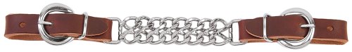 Weaver Equine Leather Curb Strap 5/8 Buttered Harness Leather Strap with 4 1/4 Double Flat Link Chain Smooth Nickel Plated Horse Training Equipment Sunset