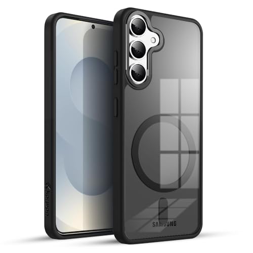 Image of KARWAN Translucent Hybrid Back Case Cover Compatible with Samsung A35 Shockproof Case with Camera Protection, N52 Magnet Cover Case with Magnetic MagEaze Wireless Charging Cover (Black)