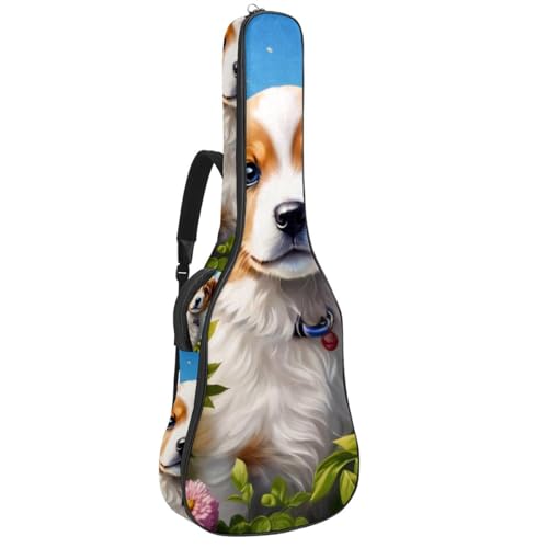 Sac pour guitare acoustique à motif de chien mignon et fleur 108x41x11cm
