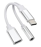USB-C to 3.5mm Headphone Adapter Dongle(2in1) DAC Type C Charger Splitter Compatible for Samsung Galaxy Pixel LG iPhone 15 Pro Max Plus iPad Pro Air Mini Aux Jack Cord Audio Charging Cable
