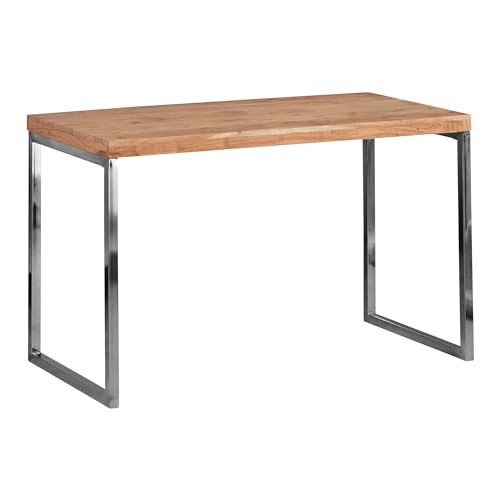 Wohnling Schreibtisch Guna Massivholz Akazie, Computertisch 120 x 60 cm aus echtem Holz, Laptoptisch im Landhaus-Stil, Konsolen-Tisch mit Metallbeinen, Arbeitstisch dunkel-braun für Büro