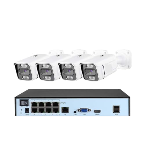Sistemas de cámaras CCTV, De Cámara IP PoE De 8MP, 4K, Detección De Vehículos Humanoides, Videovigilancia De Seguridad CCTV De 4 Canales Y 8 Canales, Resistente Al Agua For Exteriores(2T,4Cam 8NVR)