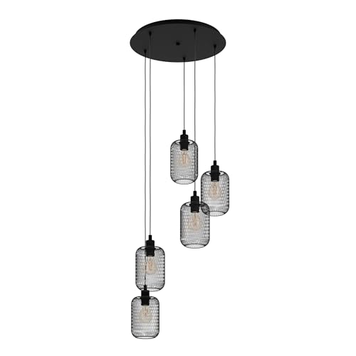 Suspension Wrington Eglo à 5 lampes vintage noire en acier E27
