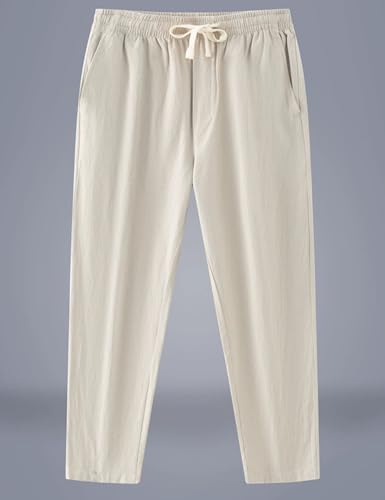 Mens Casual Linen Pants Loose Fit Elastic Drawstring Waist Straight-Legs Summer Yoga Beach Long Pants Ankle Pants2