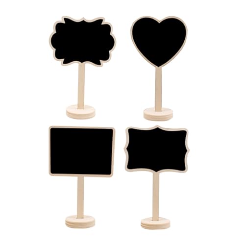 Sosoport 4 Pizarras Pequeñas de Madera para Mensajes Decorativas, Tablero Reutilizable para Notas, Letrero Portátil para Hogar, Bar y Oficina, Diseño Variado (corazón, Borde Floral,