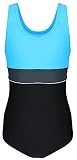 Aquarti Mädchen Badeanzug mit Ringerrücken, Farbe: 025 Schwarz/Türkis/Himmelblau, Größe: 170