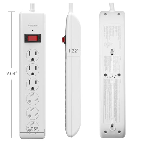 Image of BN-LINK 6-Outlet Power Strip Surge Protector 2-Pack, 4-Foot Extension Cord, 600 Joules, Twist-to-Close Safety Covers, 90 Degree Flat Plug, Overload Protection, White