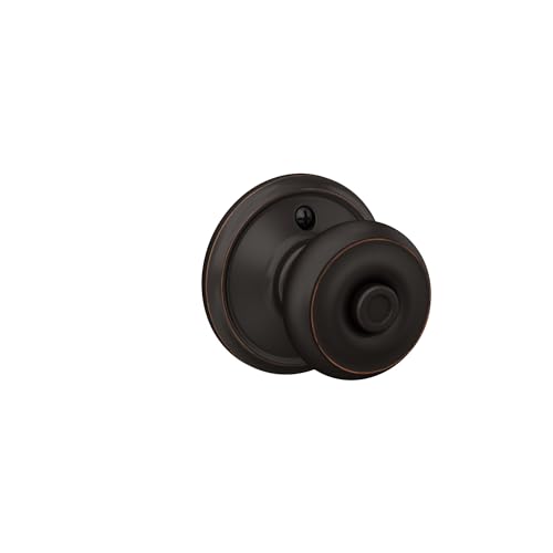 Image of Schlage F40 GEO 716 Georgian Door Knob, Bed & Bath Privacy Lock, Aged Bronze