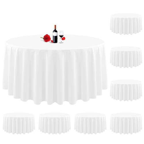 Lumaycens Lot de 8 nappes Rondes Blanches de 229 cm, résistantes aux Plis, lavables, en Tissu Polyester, pour fête de Mariage, Restaurant, Buffet