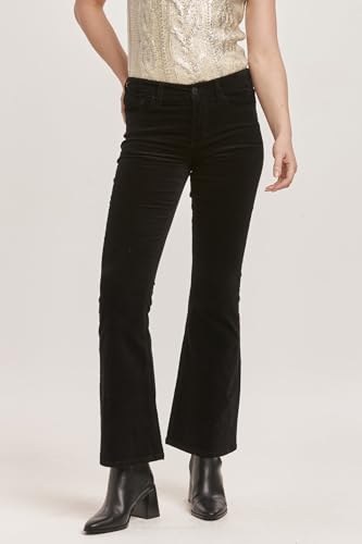 DEAR JOHN Rosa Flare Pant Mid Rise Slim Fit Full Inseam Flared Hem Comfort Stretch Velveteen Denim – Black Velveteen – 254