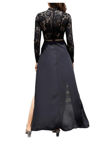 SweatyRocks Women's Sexy Sheer Lace Long Sleeve Split Maxi Cocktail Long Party Dresses2
