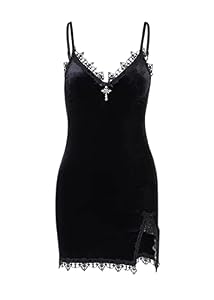 TSMNZMU Gothic Samt Mini Kleid Schwarz L