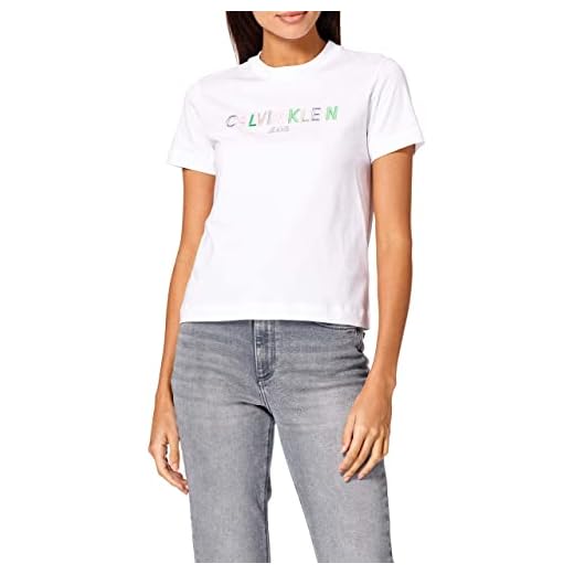 Calvin Klein Jeans Dam flerfärgad logo t-shirt spridningskrage, Kritvit, M
