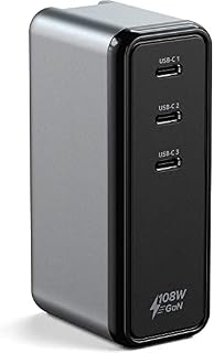 Satechi 3-portowa ładowarka sieciowa GaN 108W USB C  kompatybilna z Macbook Pro/Air M2 2022, MacBook Pro M1 2021, MacBook Pro 2020/Air M1, iPad Pro/Air M1, iPhone 14 Pro Max/14 Pro/14/14 Plus