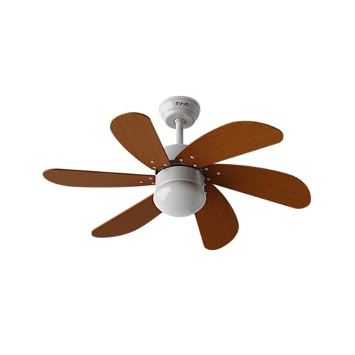 EVVO Ventilador de Techo con Luz, Silencioso, Ø92cm, 6 Aspas, Motor DC 56W, 3 Velocidades, Temporizador Función Invierno-Verano (Modelo: V315 Acabado Madera)