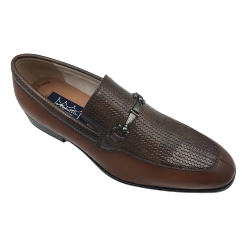 Men's Leather Loafers, Croco Pattern, Cognac Brown and Black, Classic Dress Shoes with Metal Bit Buckle3