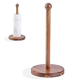 14' Acacia Wooden Paper Towel Holder, 6.7' Large Heavy Base Wooden Kitchen Paper Towel Roll Stand Organizer Free Standing, Rustic Farmhouse Paper Towel Holder Stand, Standing Paper Towel Roll Holders