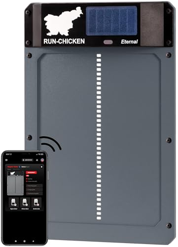 RUN-CHICKEN Door Eternal Solar Automatic Chicken Coop Door with Built-in Solar Power & Battery Backup Smart App & Timer Control Weatherproof Aluminum Predator-Proof Easy to Install (Gray)