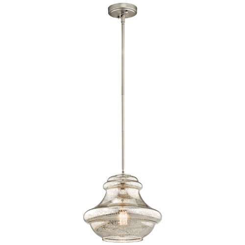 Kichler Everly 10.25" 1 Light Schoolhouse Pendant Mercury Glass Brushed Nickel #1