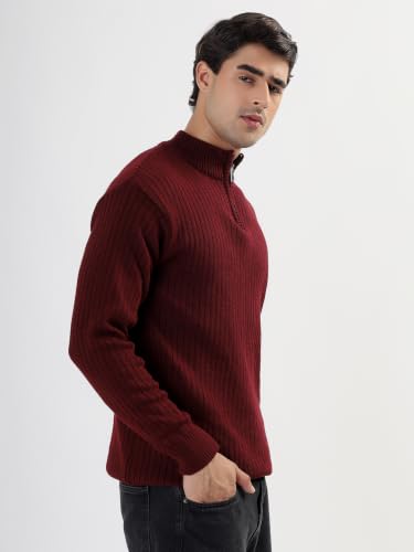 Image of Kvetoo Men High Neck Zipper Full Sleeve Woolen Winter Sweater