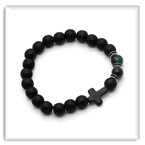 Image of Xusamss Fashion 8MM Matte Agate Beads Bracelet Cross Elastic Bracelet,7 1 /2 Wrist