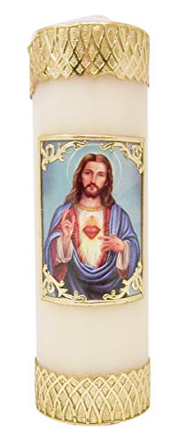 Bougie Coeur sacré de Jésus Christ en cire pilier d'autel traditionnelle