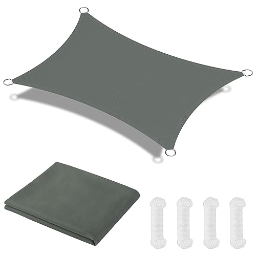 OFFCUP Toldo Vela de Sombra, 3 * 4M Vela de Sombra Rectangular, Vela de jardín Impermeable Protección Protección Rayos UV Impermeable Protección para Exterior Terraza Patio Jardín-Arena (Gris)