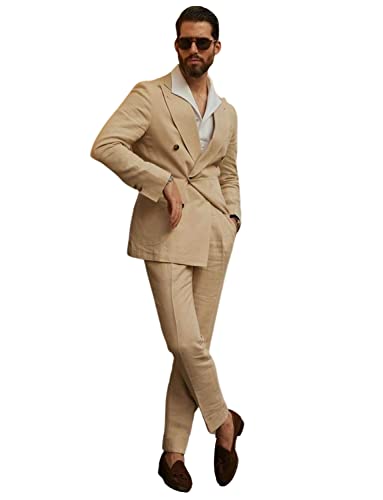 Costume en lin hommes tuxedos raffinés coupe croisée haut de gamme