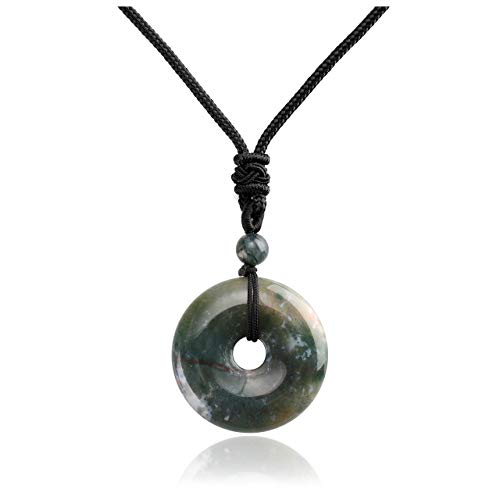 Top Plaza Reiki Healing Crystal Gemstone Indian Agate Necklace Adjustable Protection Lucky Coin