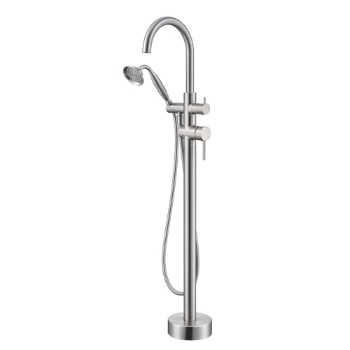 Wowkk Tub Filler Freestanding Bathtub Faucet Brushed Nickel Floor Mounted Brass Bathroom Tub Faucets...