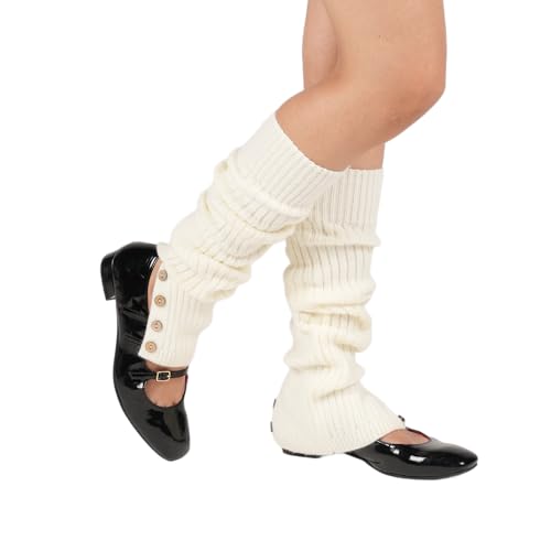 Image of Theater Women Ribbed Knit Leg Warmer - Cream | Soft Stretchable Acrylic Blend | Cozy Layer Over Boots & Tights | Free Size Winter Accessory