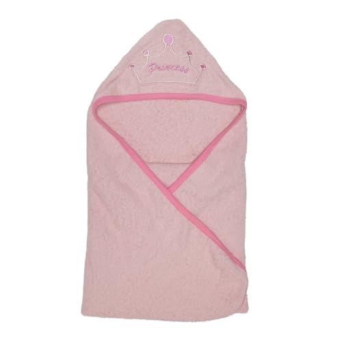 Image of EVERYDAY KIDS Hooded Baby Toddler Bath Towel for Girls - 3D Pink Princess Towel with Crown; Soft and Absorbent Terry Cloth Hooded Towel for Young Kids; Baby Girl Bath Essential
