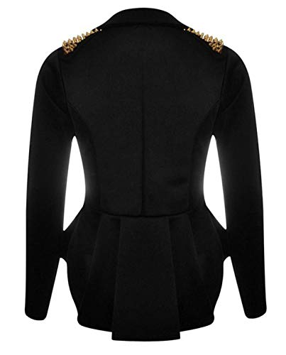Ladies Gold Studded Shoulder Long Sleeve Spike Blazer Women Frill Peplum Tail Celebrity Style Jacket