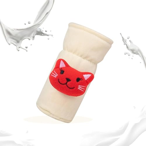 Image of Soft Plush Stretchable Baby Feeding Bottle Cover Easy to Hold Strap with Cute Animated Cartoon| Suitable for 60-125 Ml Feeding Bottle (Peach-Cream)