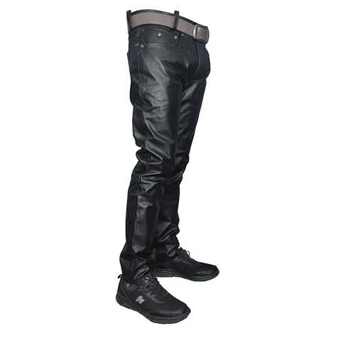Black Cowhide Genuine Quality Leather Grain Pant for Men Biker Pants2