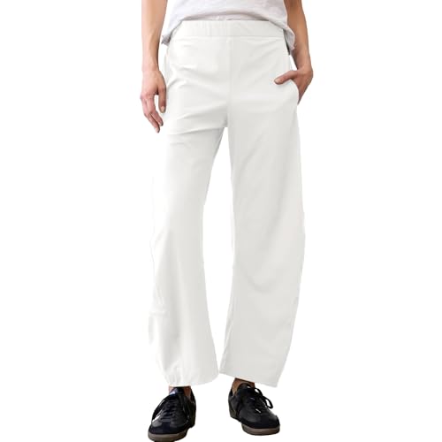 Songling - Songling Womens Barrel Pants Wide Leg High Waisted Ankle Business Work Pants Travel Casual Trousers with Pockets(White,XL) (44% Off Amazon Deal)