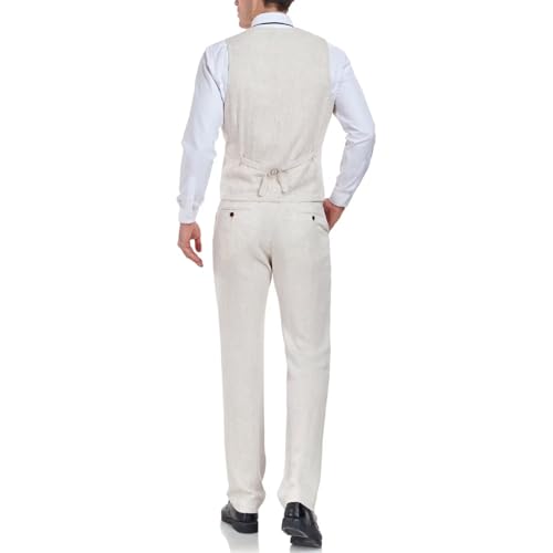 Men's 3 Piece Linen Suit Set Slim Fit Casual Lightweight Blazer Jacket Vest Pants Tuxedo Set for Party Wedding2