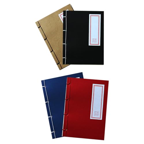 Cuaderno vintage de tapa dura papel liso hojas cosidas retro set de 4 piezas