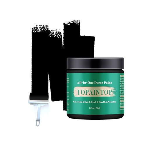 TOPAINTOP Acrylic Wood Paint for Furniture - Eggshell luster Paint Suitable for Wood Surface Renovation, Water-based All In One Paint, Non-toxic & Odorless (All black, 16 Fl Oz (Pack of 1))