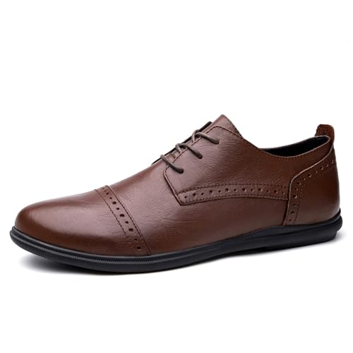 Leather Mens Formal Shoes Round Toe Lace-Up Comfortable Non-Slip Dress Business Meeting Office Work Shoes