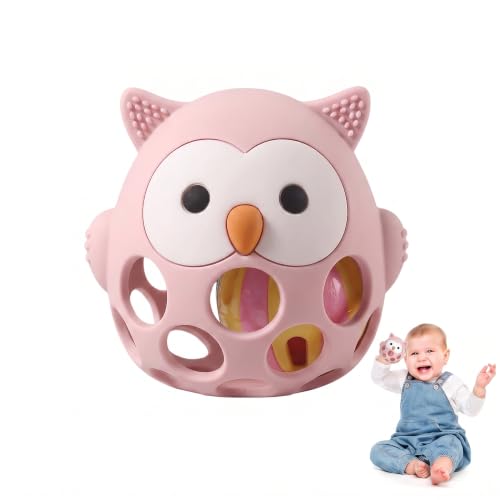 Image of PandaEar Rattle Teether for Babies 0-12 Months, Montessori Silicone Baby Teething Toy, BPA-Free Food Grade Freezer Safe Sensory Toy for Gum Relief & Motor Skills, Pink