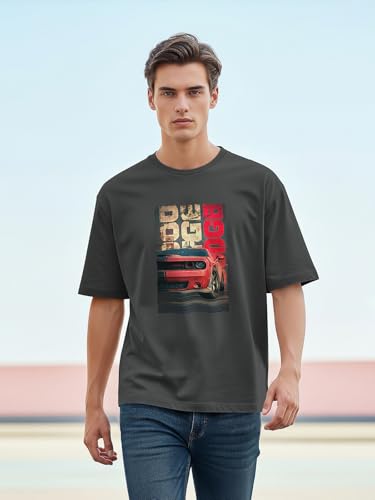 Image of BULLMER Peach Trendy Front Printed oversized Round Neck T-shirt for men