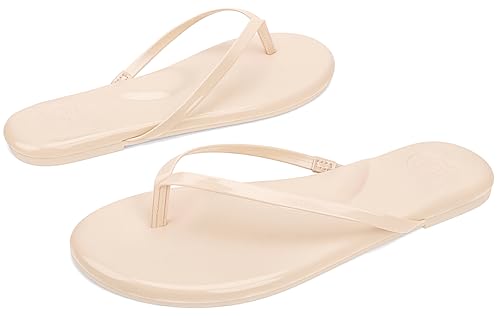 Image of INMINPIN Flat Flip Flops with Arch Support for Women - Memory Foam Flats Summer Sandals 2026 - Ultra Comfort Vegan Leather Thong Sandals Summer Beach Slide