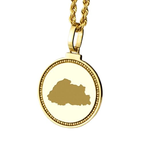 WORLD WIDE GEMS Pendentif rond en argent sterling 925 gravé d'une carte du Bhoutan (25 mm), plaqué or, bijou de voyage unisexe | WW_EGMP_0167