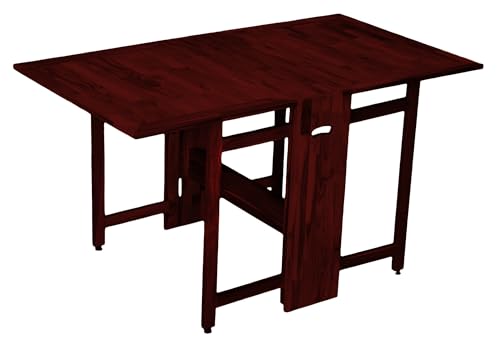 Image of Dawn Riser Two-Side Folding Teakwood Table - Space-Saving Design, Sturdy, Adjustable Levelers, Multi-Purpose Dining, Work, Study, Easy Assemble, Compact Indoor Outdoor Use - DIY Model - Mahogany