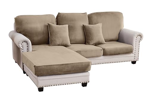Image of Stretch Silver Fox Velvet Sectional Couch Covers - 3-Piece Sofa Cushion Covers for Left /Right L-Shaped Chaise, Soft and Comfortable Slipcovers for Sectional Sofa(2Seater+1Chaise,Leather Brown)
