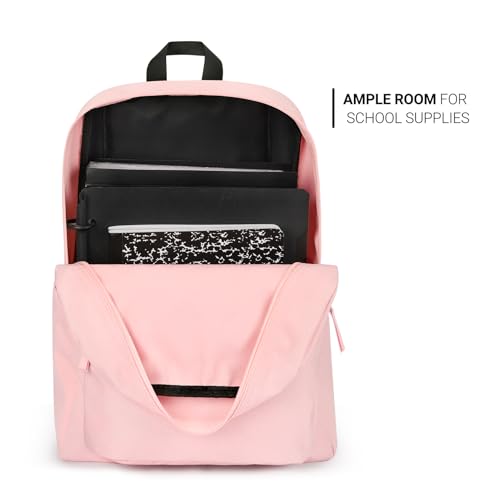 ZORFIN Simple Backpack for School Work Travel: Lightweight Bookbag for Girls and Boys - Water Resistant Backpacks for Men and Women - Pink Ice3
