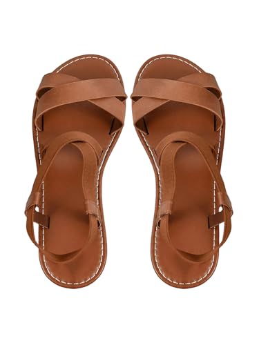 GORGLITTER Women's Criss Cross Gladiator Sandals Dressy Summer Cute Ankle Strap Open Toe Flat Sandals